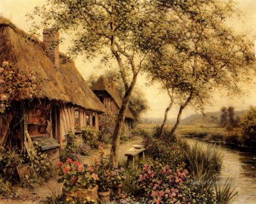  Cottage Oil Painting - Cottages Beside A River Louis Aston Knight